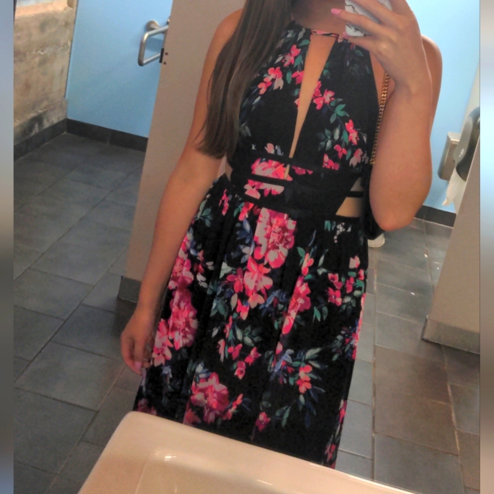Express Floral Maxi Dress with Cut Outs